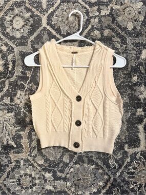 Free People Cream Cable-Knit Button Vest